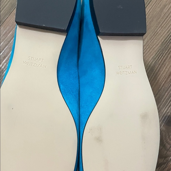 Stuart Weitzman Turquoise Slipknot Suede Flats with Gold Accents!NEW - Picture 6 of 9